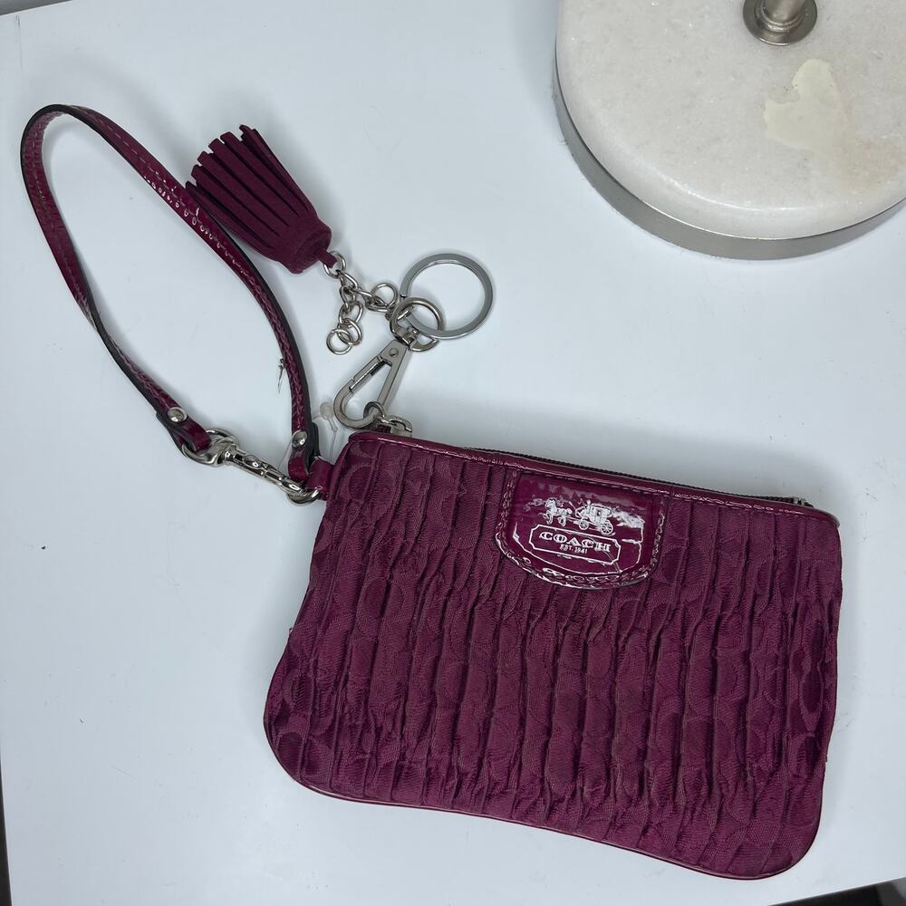 Coach Signature Madison Gathered Burgundy Wristlet
